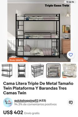 Double and triple bunk bed, with mattress, Litera doble y triple Con Colchón