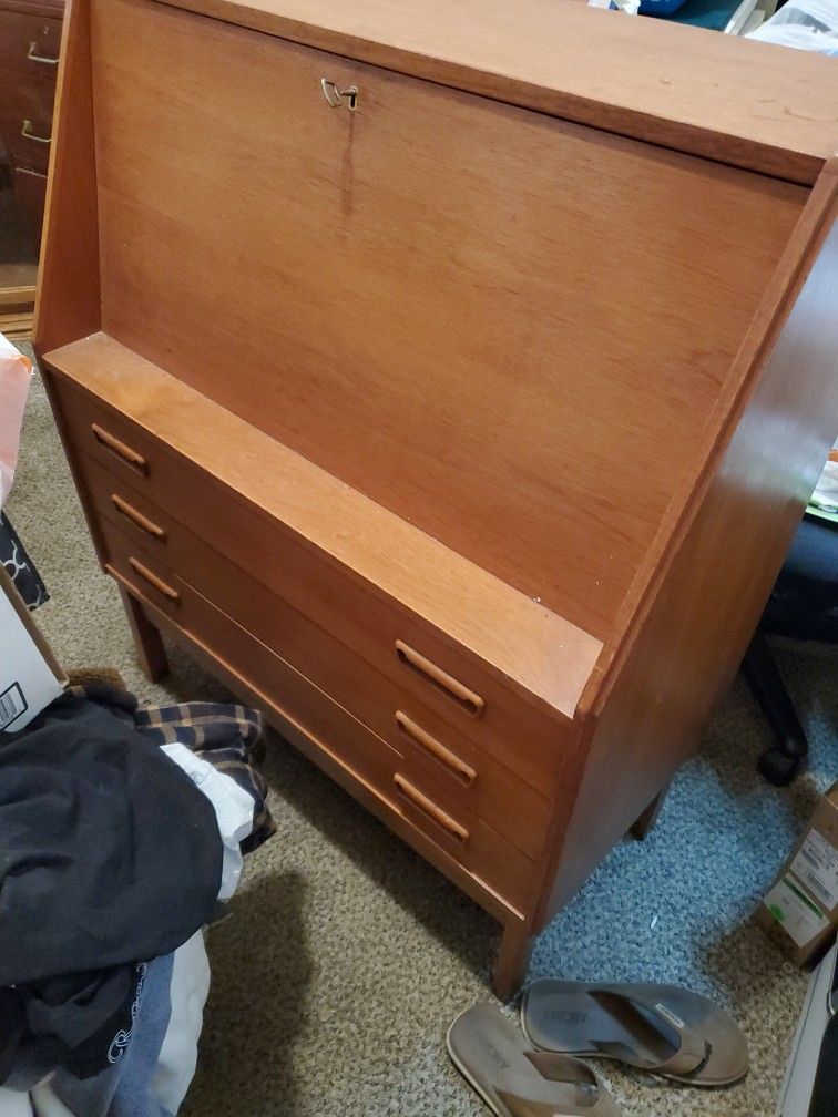 Teak Desk. Drop Front 