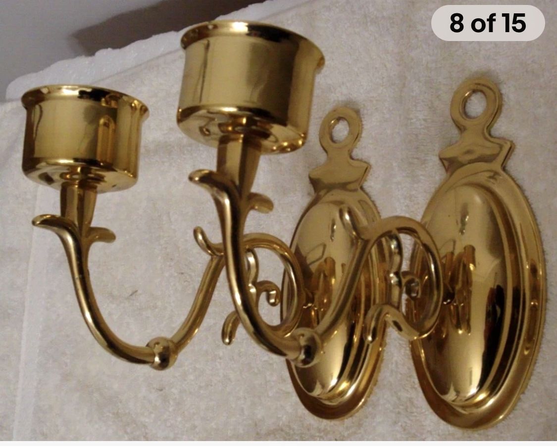 Pair Baldwin Wall Sconce Pillar Candle & Candlestick Holder 7" Polished Brass