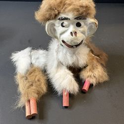 Vintage 1950s Real Fur Wire Jointed Monkey Puppet Toy Detachable Limbs - AS IS