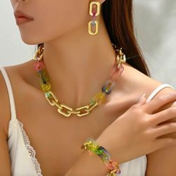 S14- Acrylic Chunky Bohemian Long Chains Necklaces Set For Women!     