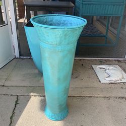 Turquoise metal vase for entryways, and flowers 2 Ft H