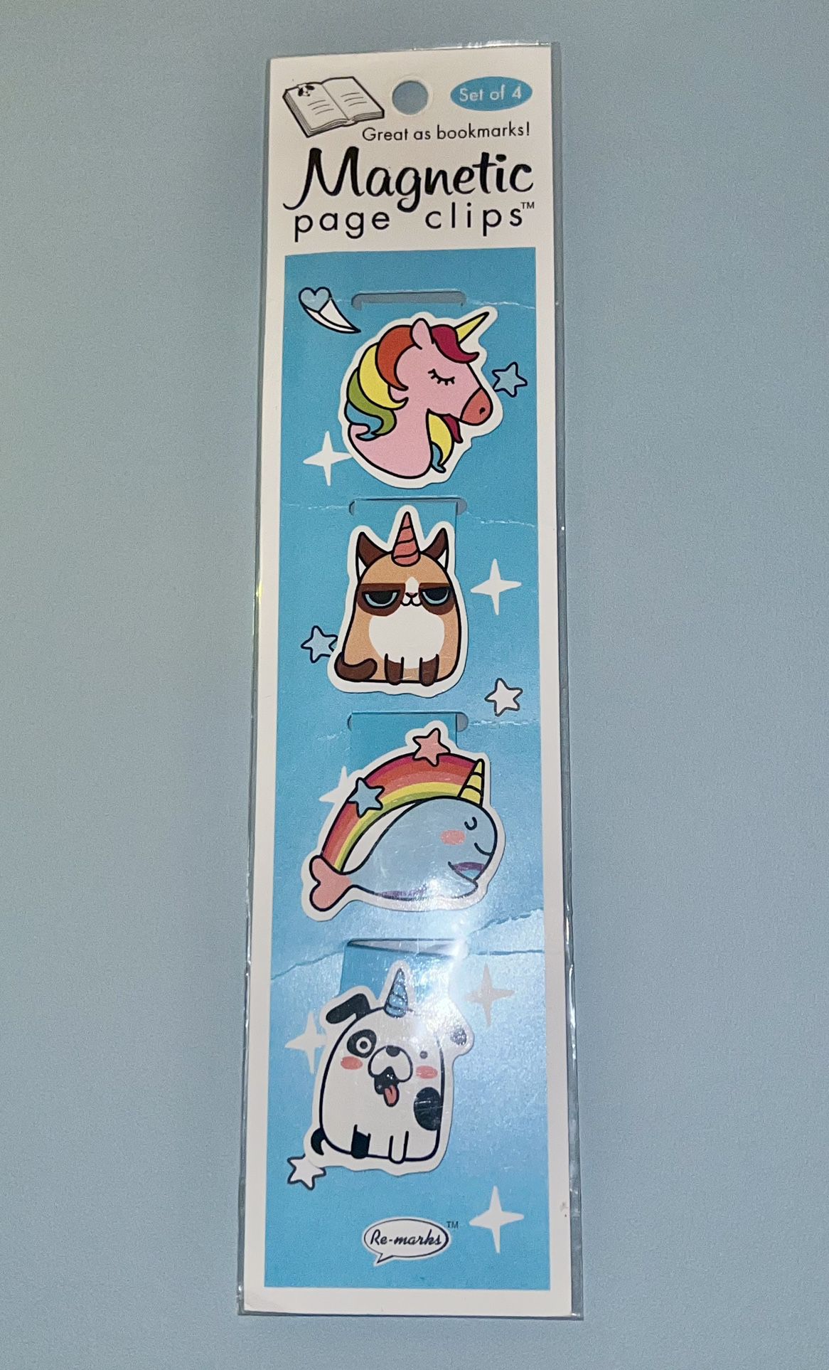 Be A Unicorn Cute Cat Whale & Dog Re-Marks Magnetic Bookmark Page Clips Pack