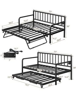 Twin Metal Daybed with Pop-Up Trundle + 2 Mattresses –FREE