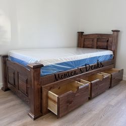 Twin Solid Wood Bed With 3 Drawers And Memory Foam Mattress $620