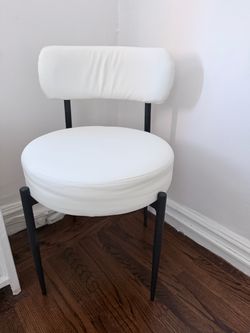 Modern White Upholstered Chair with Black Metal Legs