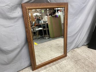 Ornate Etched Walnut Framed Beveled Hanging Mirror