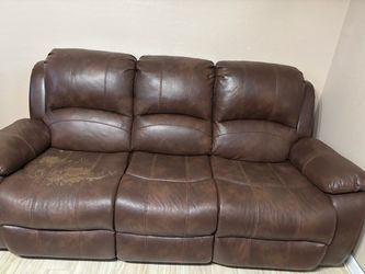 Brown Leather Reclining Sofa and Loveseat