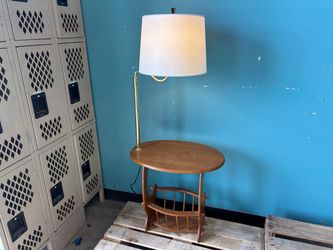 Vintage Wooden Tray Table with Adjustable Lamp