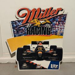 Miller Beer Racing Embossed Metal Sign LARGE 36"×32"