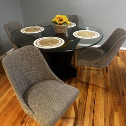 Round Dining Table - glass top (with chairs x4)