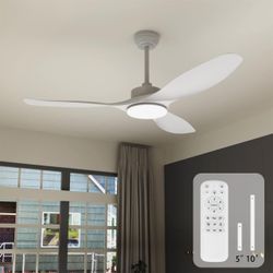 New Wozzio 52 Inch Ceiling Fans with Lights Remote Control, White Sloped Mount Ceiling Fan 22W Dimmable LED Light,3 Reversible Blades,DC Motor 6 Speed