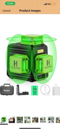 HUEPAR Laser Level 360 Self Leveling, 3x360° Best Green Line Laser Leveler Rechargeable 3D High Brightness Green Laser Level for Construction & Pictur