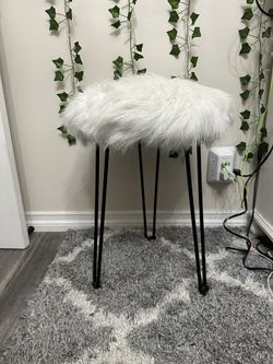 Faux Fur Top Stool With Black Legs 