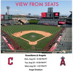 2 LA Angels Baseball Tickets / Parking v Cleveland Guardians August 24-26