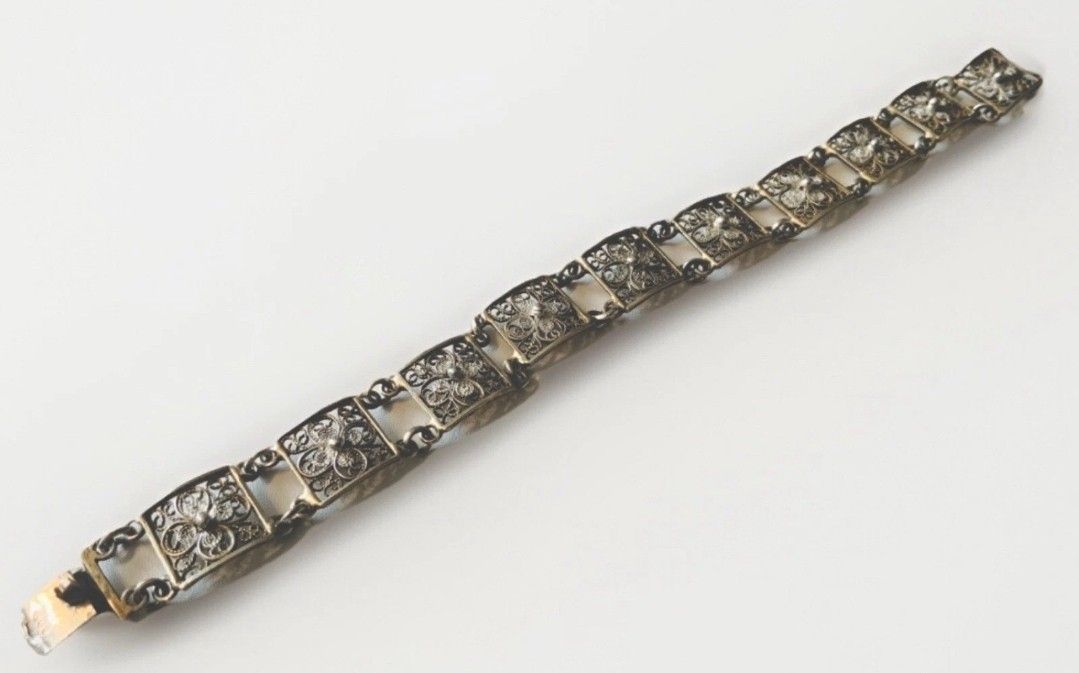 Rare Vintage Filigree Victorian 800 Silver Open Worked Vermillion Bracelet Rare Vintage bracelet from the 1950’s or before, when silver was marked 800