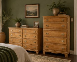 1958 T.F.I hard rock maple bedroom set. Professionally restored