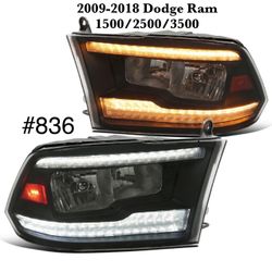 2009 TO 2018 Dodge 1500 / 2500 / 3500 Ram LED DRL/Switchback Dual Reflector Headlights - Black ( FOR THE PAIR)