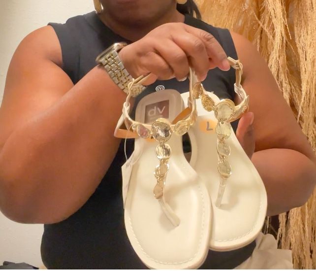 Cream Thong Sandles With Gold Coins