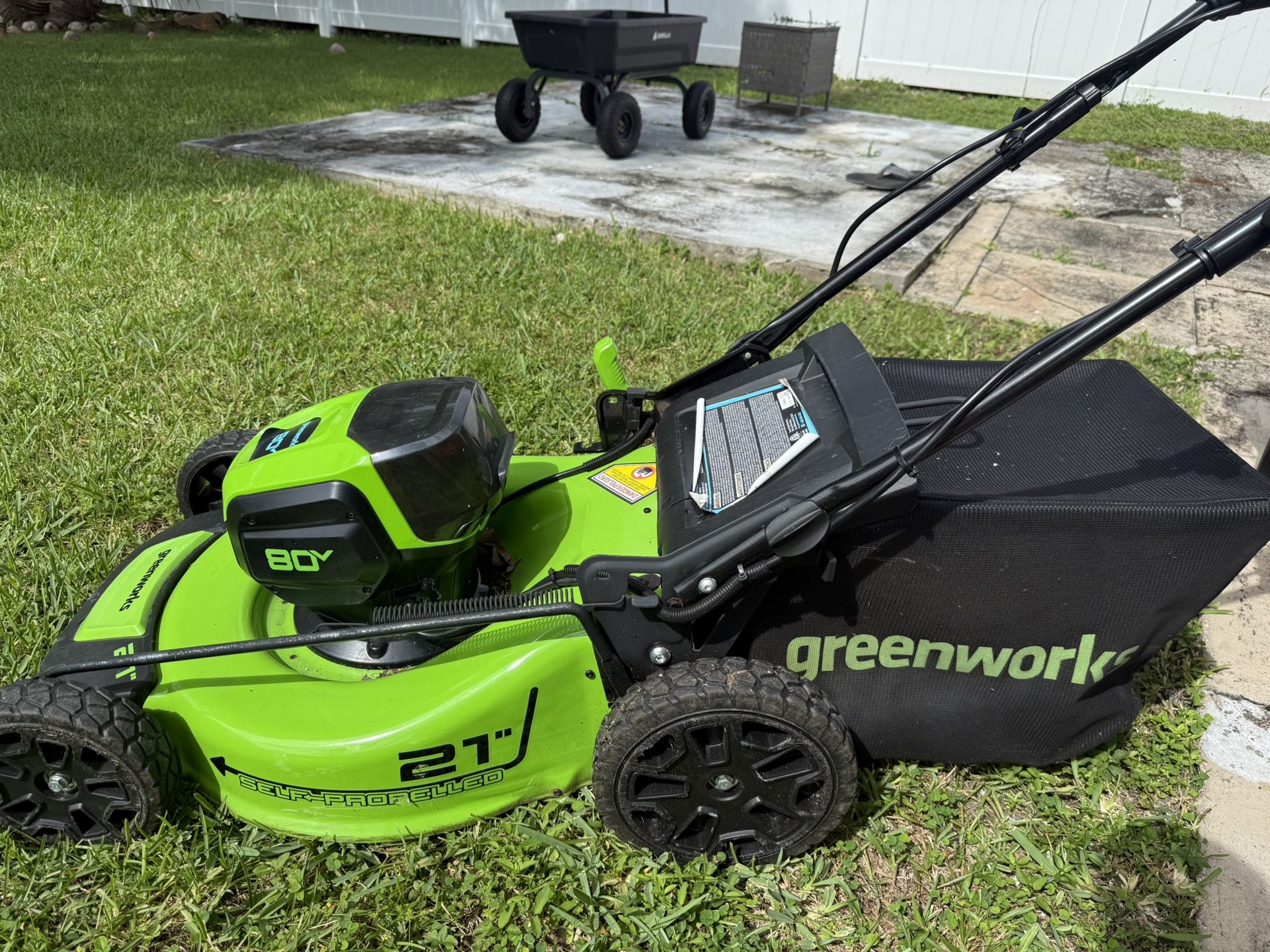 Greenworks 80V Lawn Mower + Trimmer + Battery + Charger (Excellent Condition)
