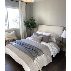 Beautiful Skyline Furniture Upholstered Queen Size Bed + Mattress