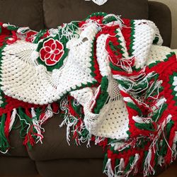 Colcha  De tejido Nuevesita Verde Blanco Y Rojo 