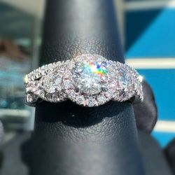 Kay Jewelers & Tolkowsky Round-Cut Natural Diamond Three-Stone Halo Engagement Ring & wedding band  2CTW 14K White Gold