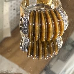 ESTATE 14K GOLD NATURAL dusty pink CORAL &Diamonds RING Size 6.5