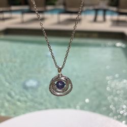 .925 Sterling Silver Dancing Tanzanite & 0.16 CT. T.W. Diamond Pendant Necklace