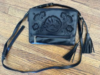 Patricia Nash Black Leather Purse Bag Tassel Embossed