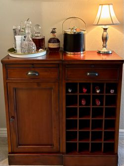 Solid Wood Pottery Barn Wine Bar Cabinet Set – Excellent Condition