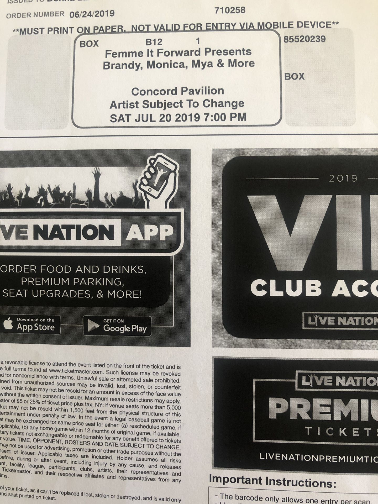 2 vip box tickets for concert