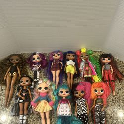 LOL Dolls Set Of 11 Dolls Mostly 8/9” Dolls and 1 Full Sized OMG Doll