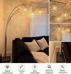 Elegant 3-Arm Crystal Arc Floor Lamp –
