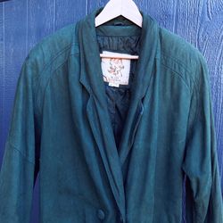 Vintage Global Identity G - 111 Forest Green Authentic Thick Beautiful Leather Trench Coat Size Medium