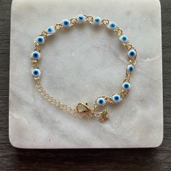 18K Gold Blue Evil Eye Bracelet 