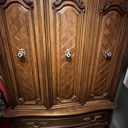 High Quality Vintage Carved Wood Door Chest with Cabinet Top Over Dovetailed Drawers