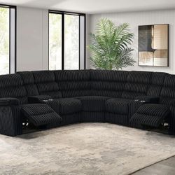 Brand New Joshua Black Corduroy Reclining Sectional Sofa 