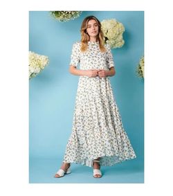 White Floral Maxi Dress Short Sleeves