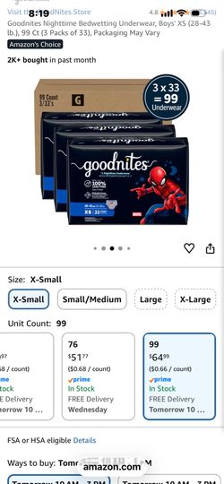 BOYS GOIDNITE SLEEP DIAPER XS 99COUNT