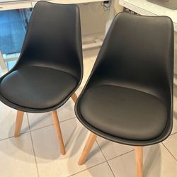 Two (2) Modern Dining or Living Room Chairs, Black and Wood NEW!