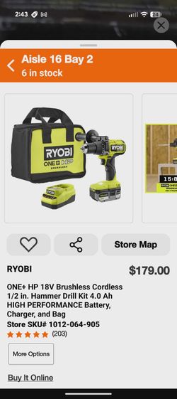 RYOBI ONE+ HP 18V Brushless Cordless 1/2 in. Hammer Drill Kit
