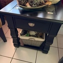 Solid Wood End Table w/ Glass Top & Drawer