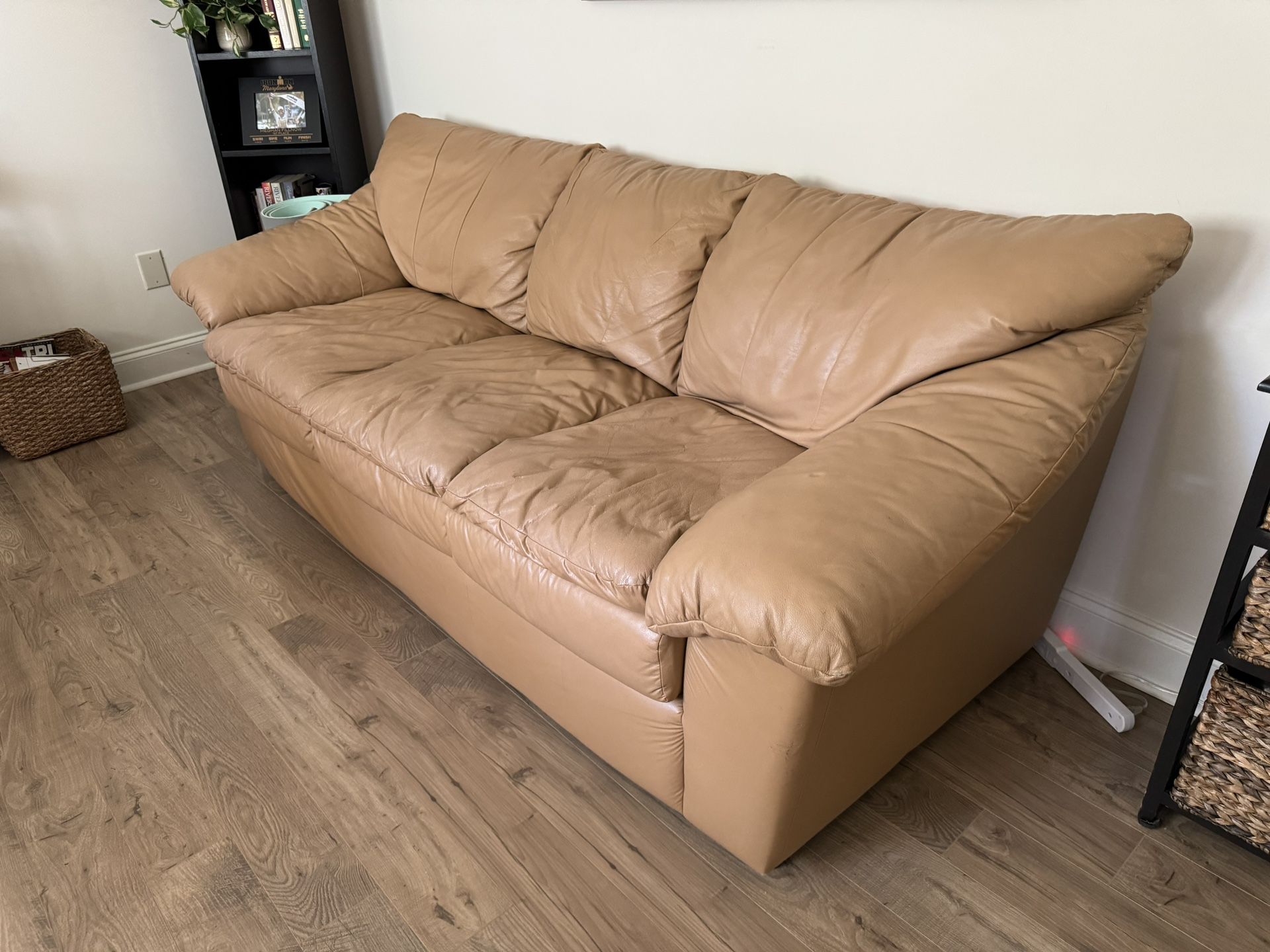 Tan Faux Leather Couch  