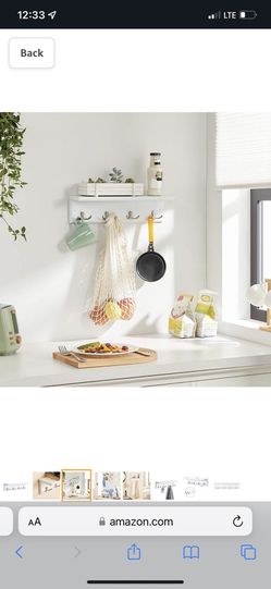 SONGMICS Entryway Hanging Coat Rack, Wall-Mounted Wooden Shelf, with 4 Double Hooks, Wall Floating Shelf, White ULHR42WT