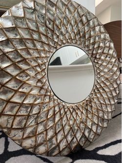 silver and gold foil hammered lattice metal mirror