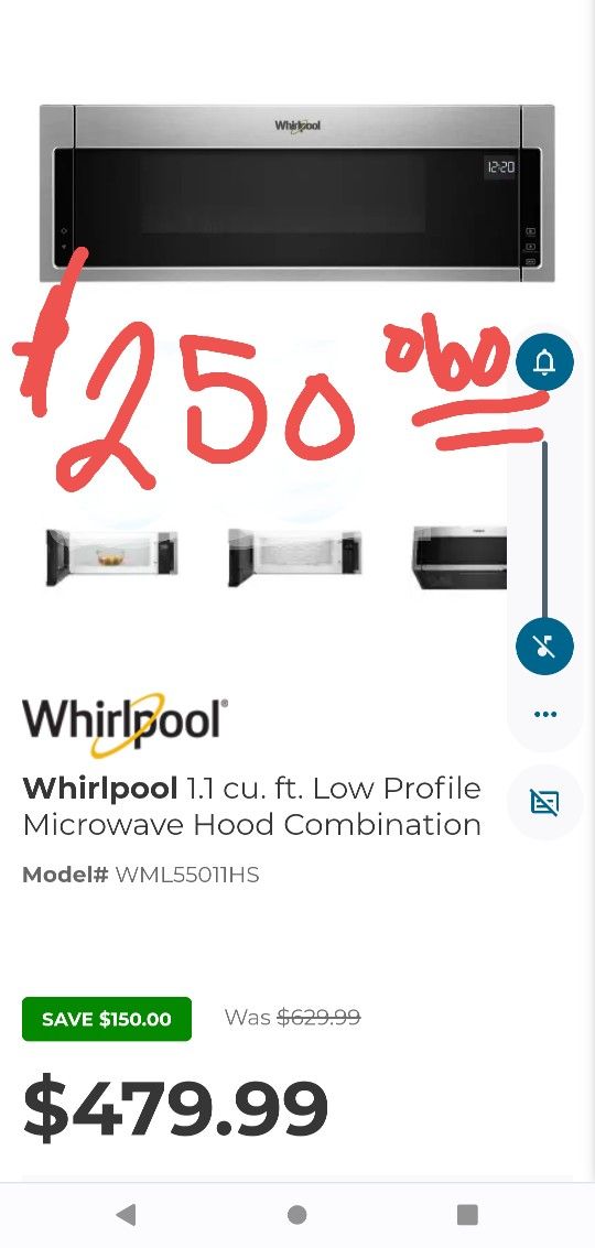 Whirlpool Microwave Asking 250$