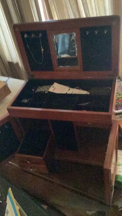 Wooden Jewelry Box with Mirror and Drawers