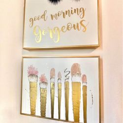 Two Gold Framed Makeup Canvas