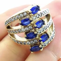 New Ring #8 Sapphire-Topaz-Silver 925 Turkish Handmade
